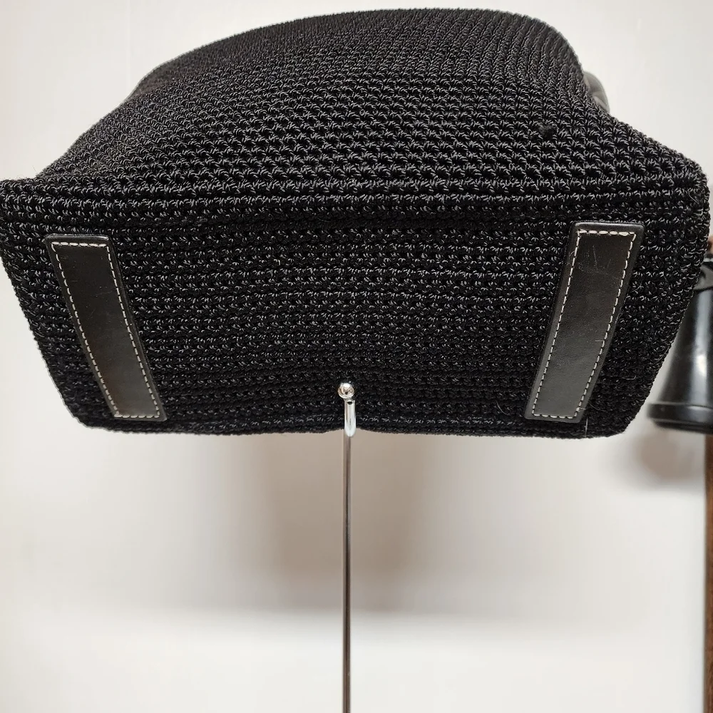 The Sak Black Knit Crochet Hobo  Bag Purse Shoulder Bag Handbag Bucket Bag Large